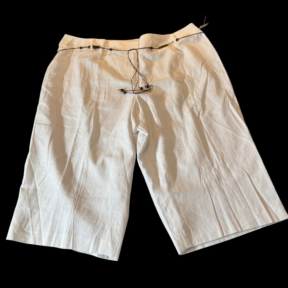 Cato Womens Cropped Linen Pants 24W White Beaded Belt Lagenlook Coastal Boho